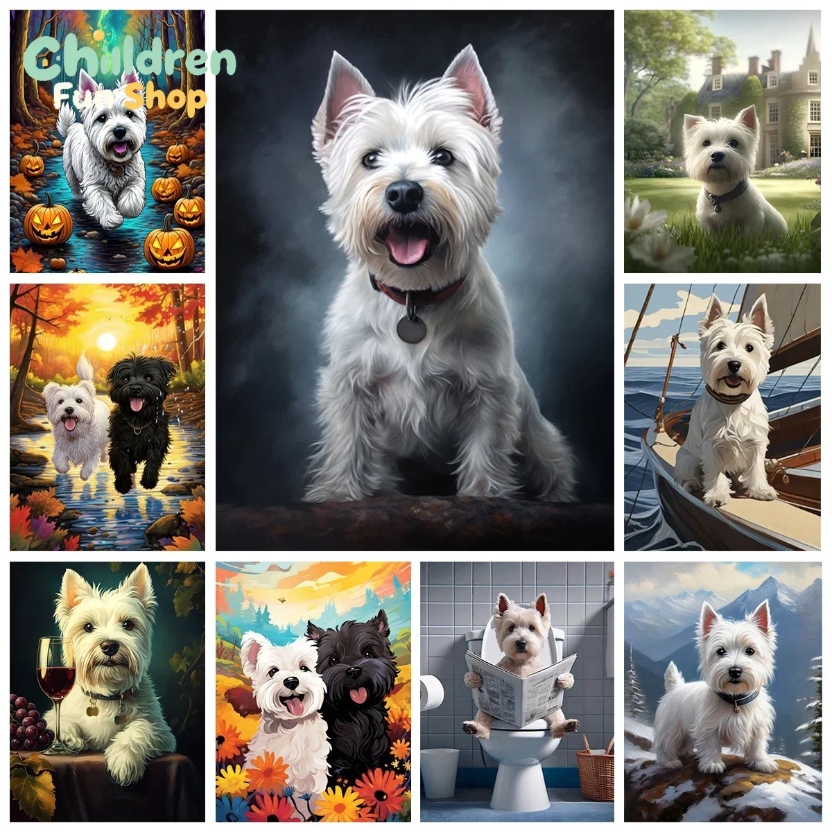 West Highland White Terrier Diamond Painting Cute Puppy Art Portrait DIY Diamond Mosaic Home DecorDiamond Painting,No Frame