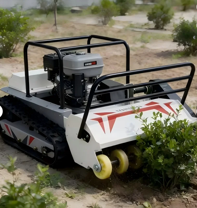 55cm Cutting Width Garden Crawler Lawn Mower Remote Control Petrol Reel Mower Equipped With Snow Shovel