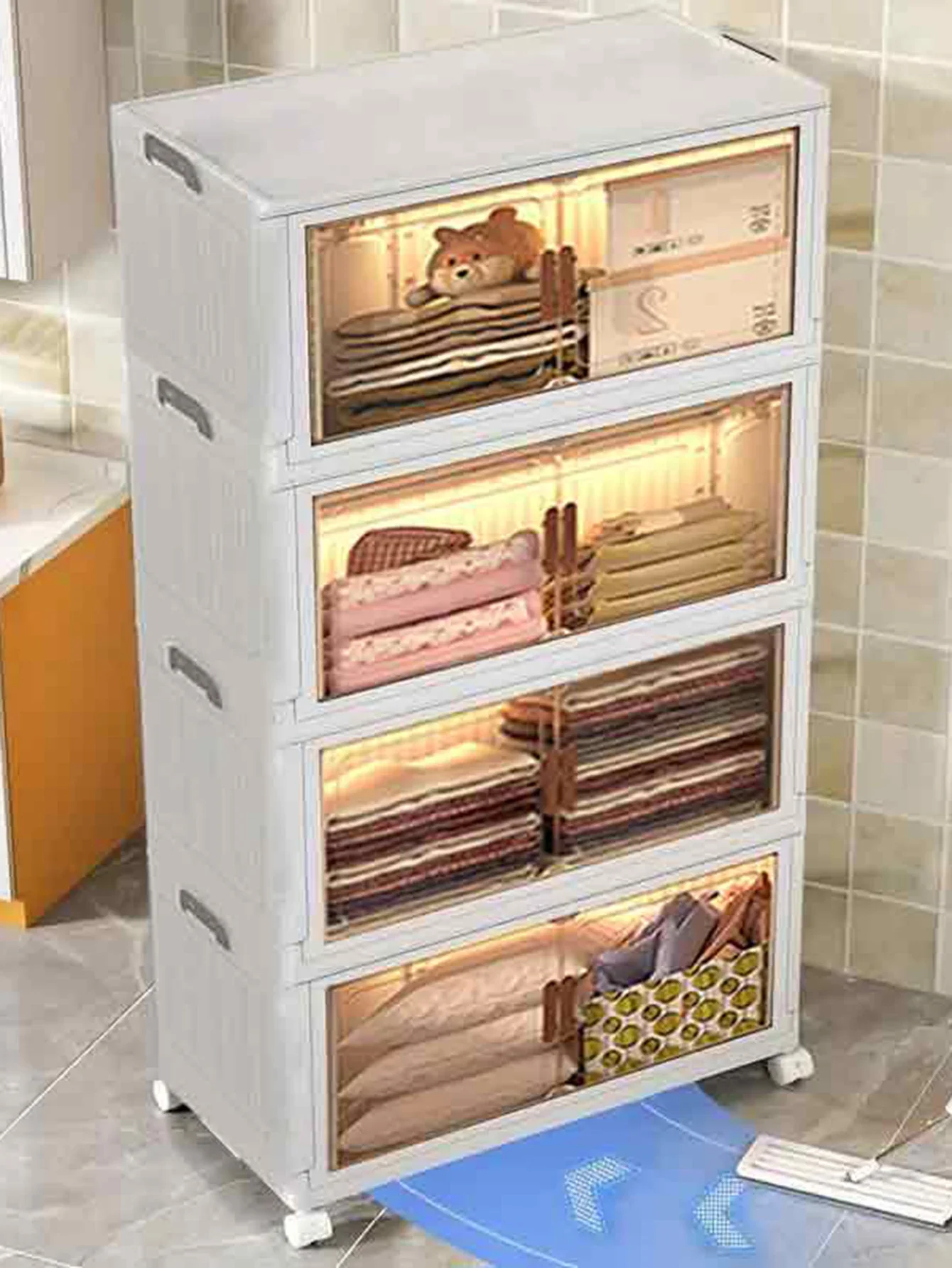 45cm 5layer Versatile 1-5 Layer Folding Storage Cabinet with Magnetic Doors - Dustproof, Waterproof for Clothes, Snacks