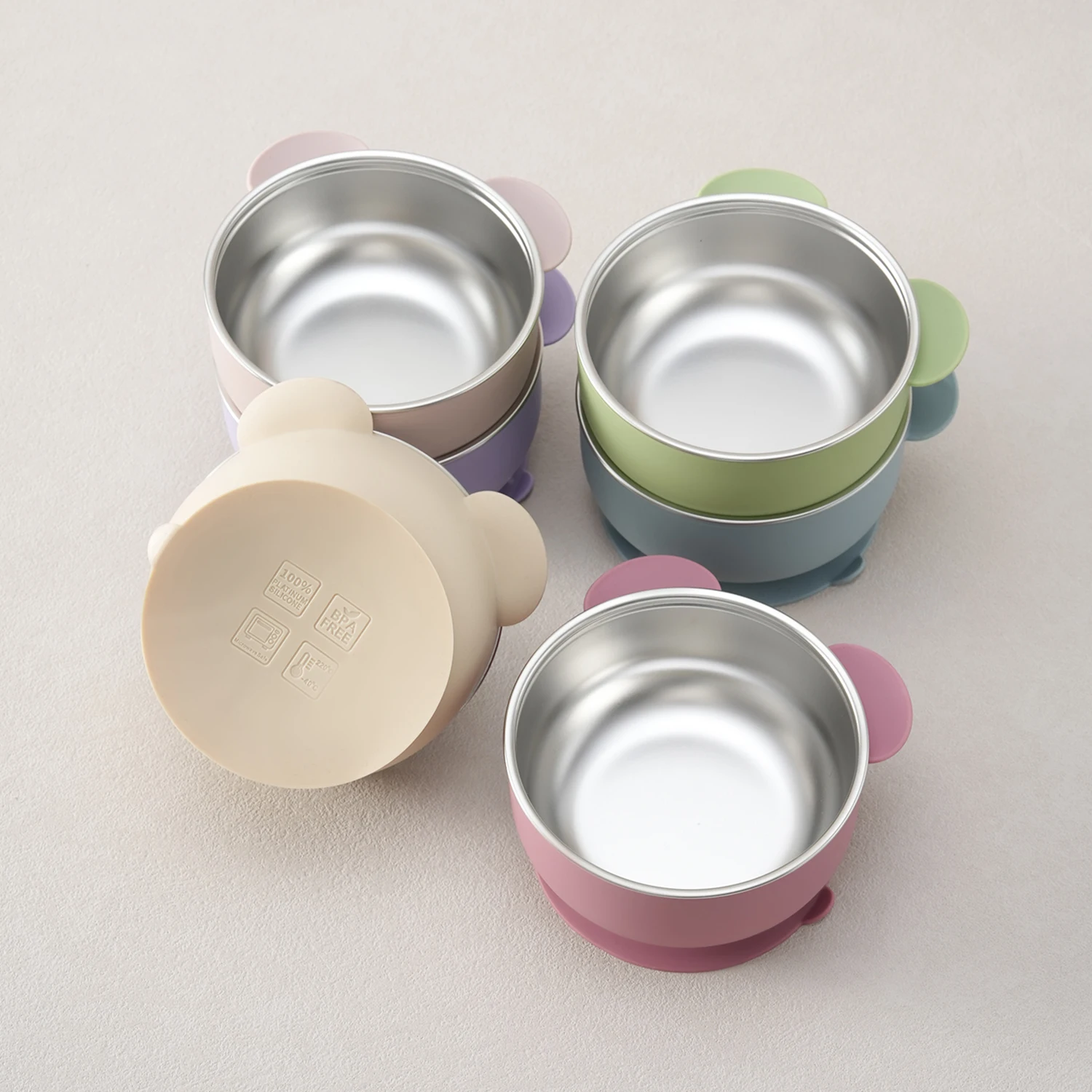 

Color Kids 1PC Removable Silicone Feeding Tableware Stainless Steel Bowl For Baby Toddler Kids Solid Food Training Dishes Plate