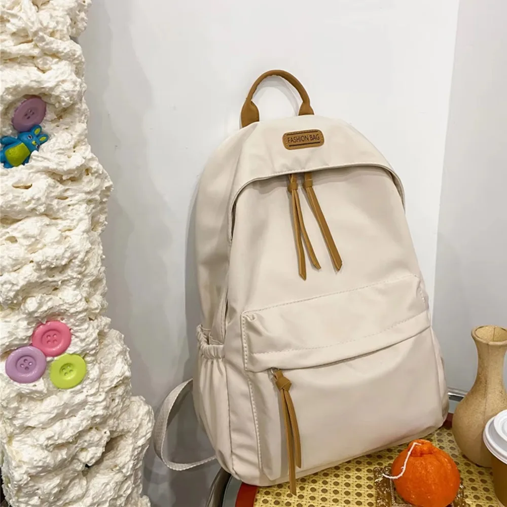 Durable Solid Color School Bag Fashion Nylon Large Capacity Bag Casual Simple Student Backpack Study