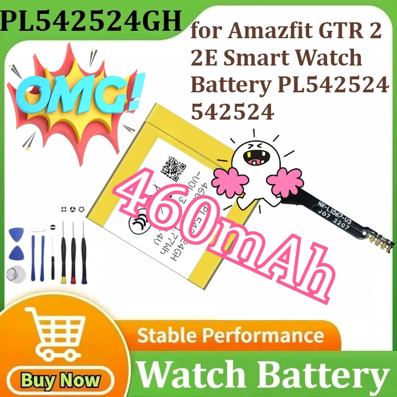 

2025 Years Battery PL542524GH for Amazfit GTR 2 /2E Smart Watch Battery PL542524 542524 Battery 460mAh+Tool