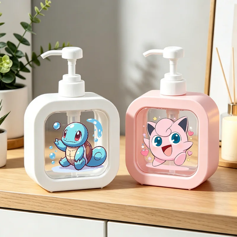 Pokemons dispensador de sabão líquido bomba mão pikachu kawaii anime reutilizável shampoo garrafa plástico portátil mão dispensador sabão presente