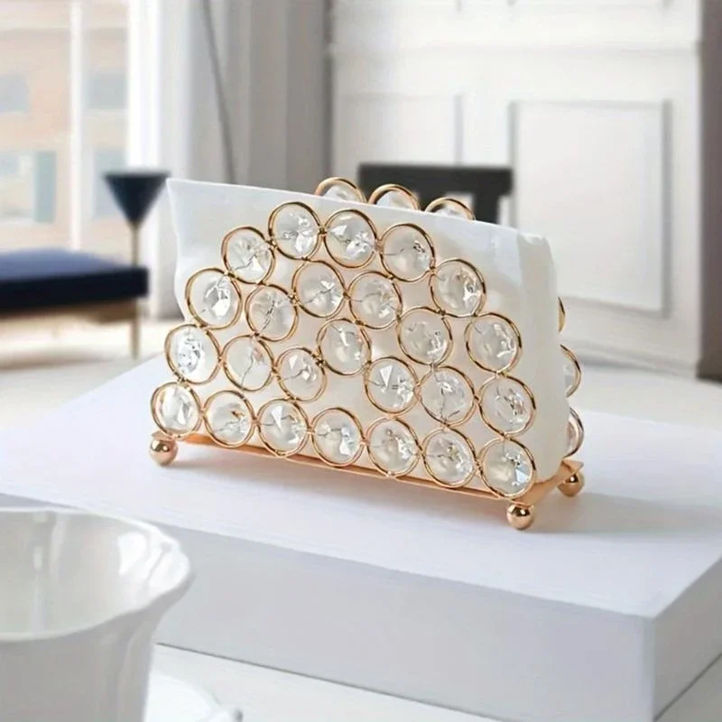 

Nordic Golden Crystal Oval Vertical Tissue Holder Restaurant Hotel Club Metal Paper Towel Clip Ornaments Home Decoration