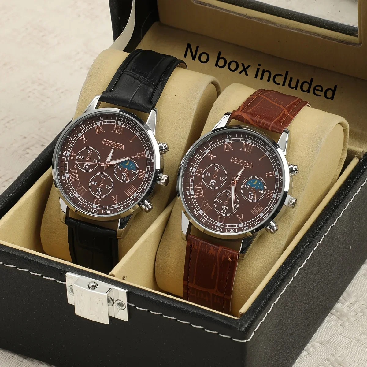 3pcs Fashion Business Three-Eye Roman Dial Bamboo Belt Quartz Watch