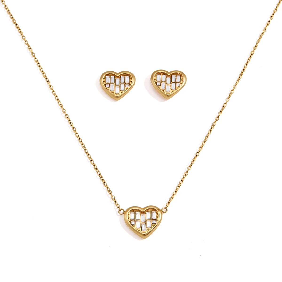 Spark & Co Fashion Heart Zircon Necklace Earring Set For Women New 18K Gold PVD Plated Stainless Steel Waterproof Party Jewelry