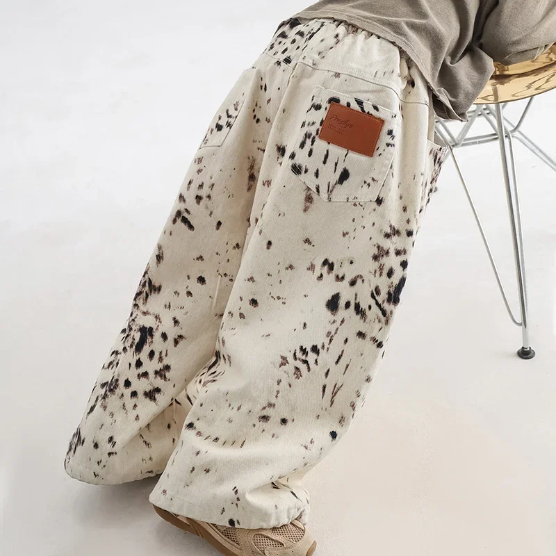 

Boys' Leopard Print Apricot Jeans Loose Fit Floor Length Pants for 1-8 Years Old Kids Autumn New Fashion Pants