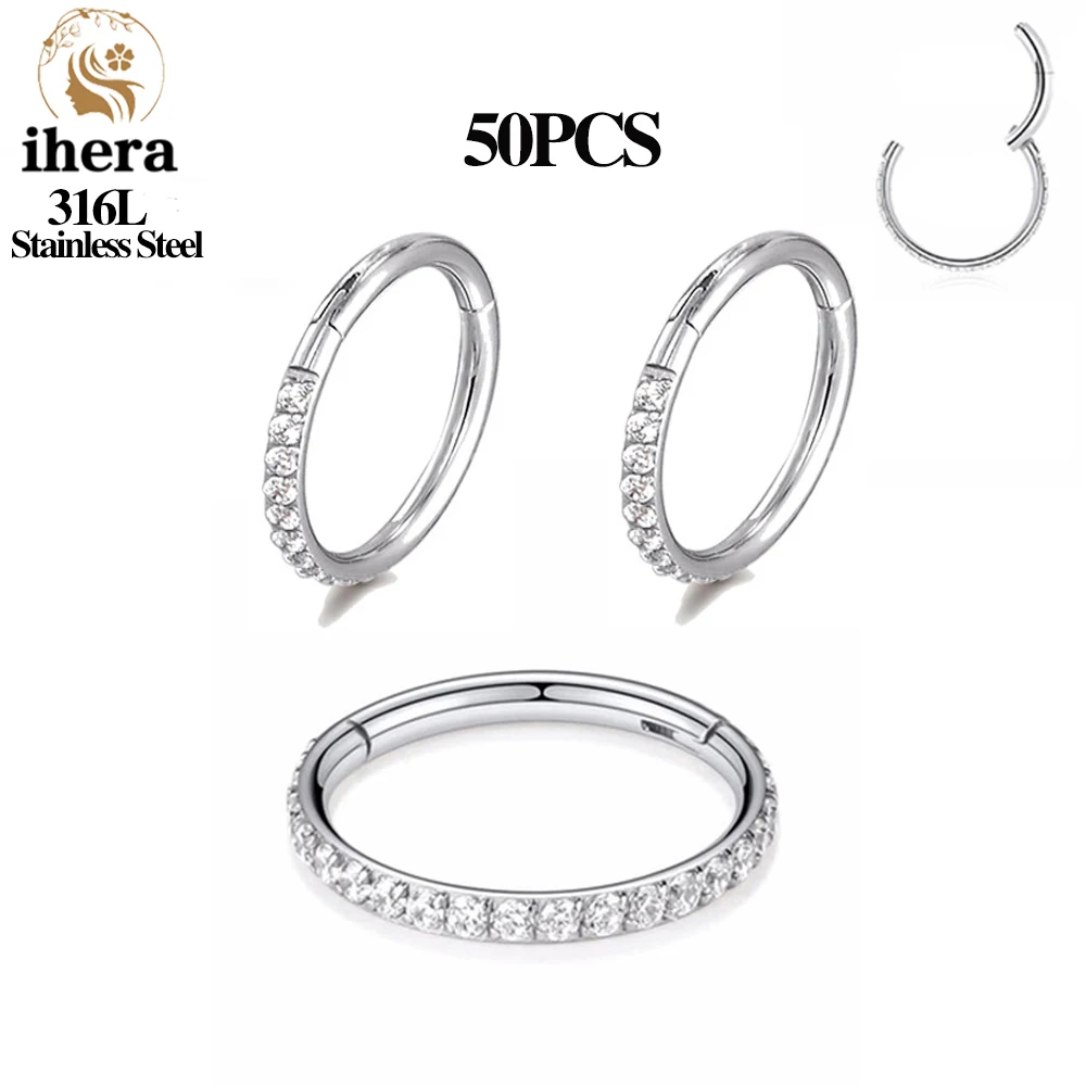 ihera 1/10/50PCS Edelstahl Zirkon Klapp Segment Nase Septum Clicker Ring Runde Ohrringe Hoops Ohr Tragus helix Piercing Schmuck 4