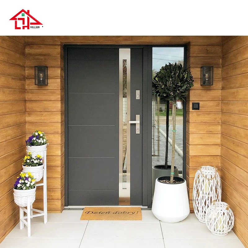 

Алюминиевая передняя дверь современного дизайна с терморазрывом и стеклянной панелью, роскошная охранная входная дверь для виллы, индивидуальный размер