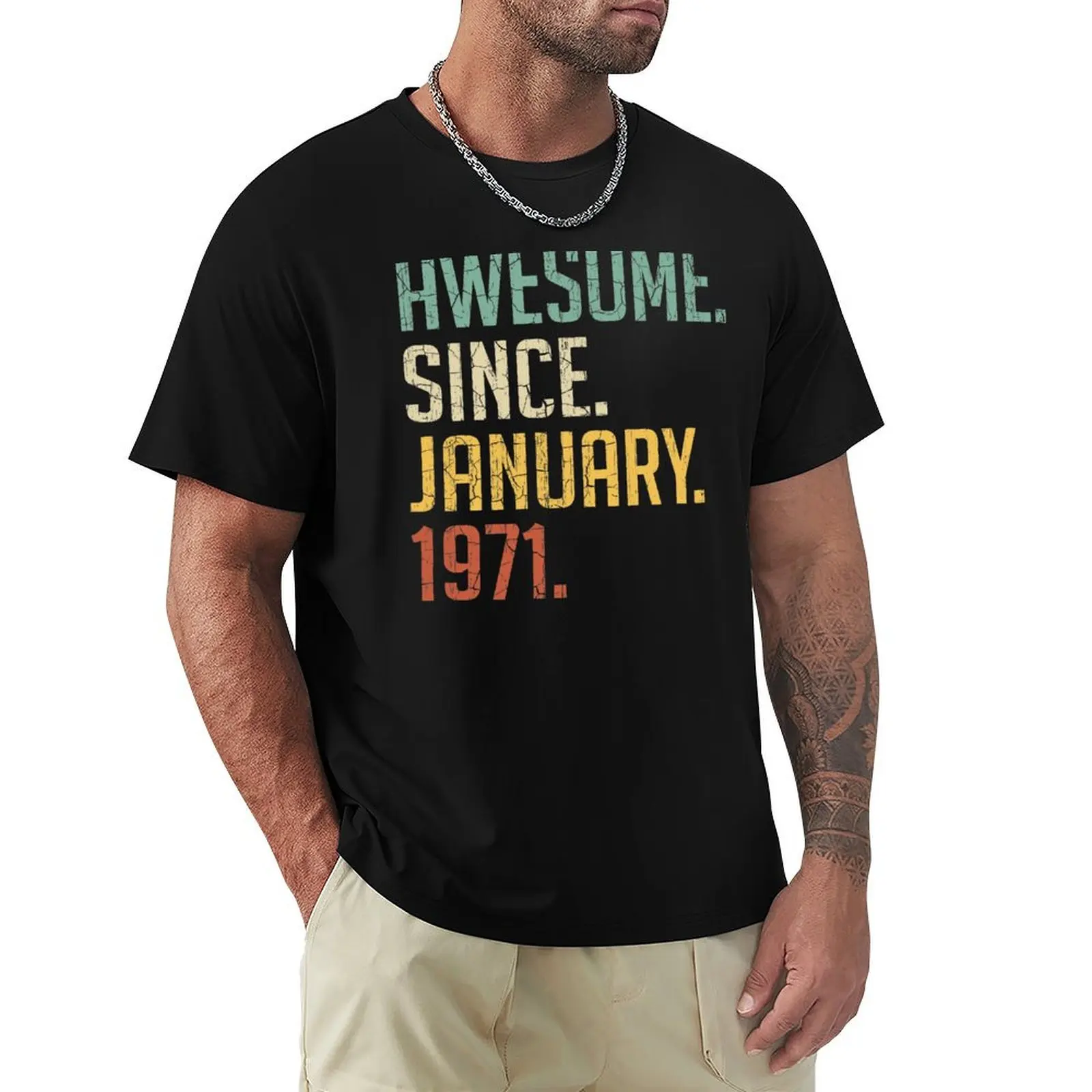Awesome Since January 1971 50th Birthday Gift 50 Years Old Vintage January 1971 T-Shirt Basic Comfort Fit T-Shirt for Men