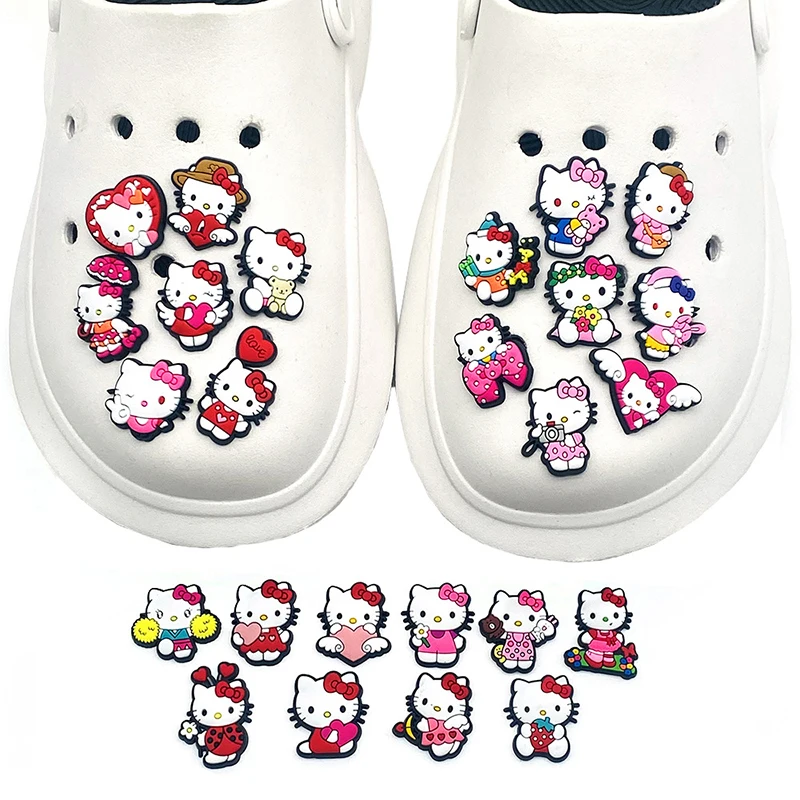 2/5/10Pcs New Sanrio HelloKitty PVC Shoes Buckle Charm Pins For Shoes Girls Decoration Shoes Accessories Women Gifts