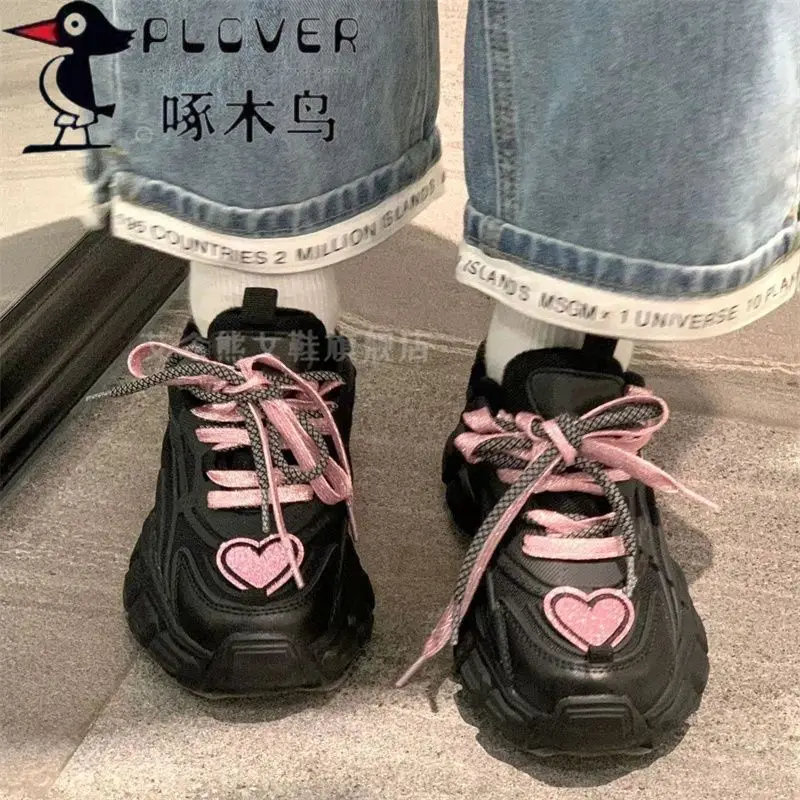 Pink Heart Platform Sneakers Women Sports Casual Vintage Vulcanize Kawaii Korean Spring Summer Tennis Female Flats Buffalo Shoes