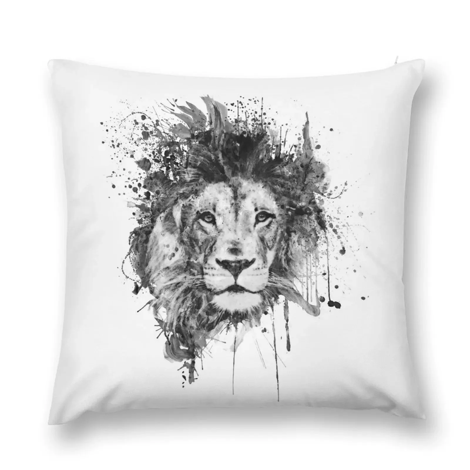 Splattered Lion Black and White Throw Pillow ornamental pillows Sofas Covers pillow