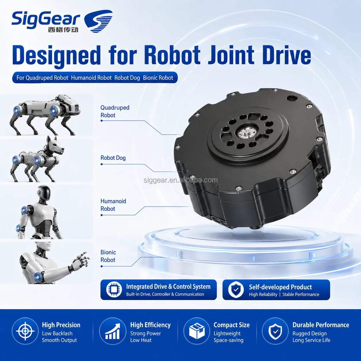 SigGear Planetary Gearbox Joint Motor 80mm 328W 24-48V 6Nm 310RPM Integrated Drive For Four Legged Robot Joint