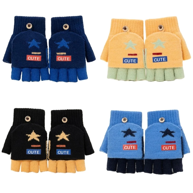 2lots Warm Convertible Knitted Gloves Walking Children Gloves Unisex Warm Gloves for Cold Weather