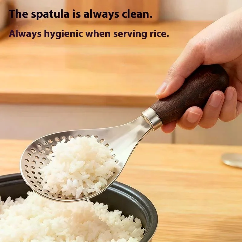 Rice Paddle Stainless Steel Scoop Standing Kitchen Tools Rice Paddle Spoon Heat Resistant for Nonstick Cookware Cooker Grain