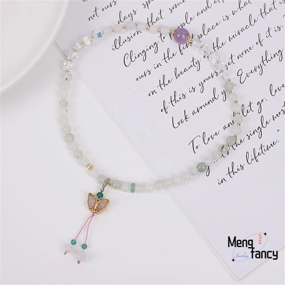 Tianshan Cui Cadena de mano colgante de mariposa, pulsera de Jade doble, joyería fina de lujo, Retro literario chino, doble círculo, 6mm, nuevo