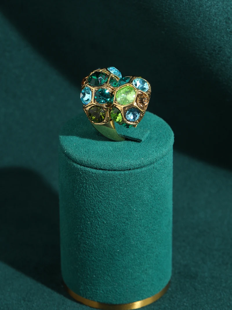 Vintage Green Crystal Ring Woman Gold Color Gradient High Quality Jewelry Luxury Brand Designer Party Trends 2026 Accessories
