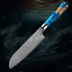 Coltello Santoku damasco coltelli da cucina affilati da 7 pollici coltello giapponese in acciaio damasco per cucinare tritare il taglio di verdure e carne