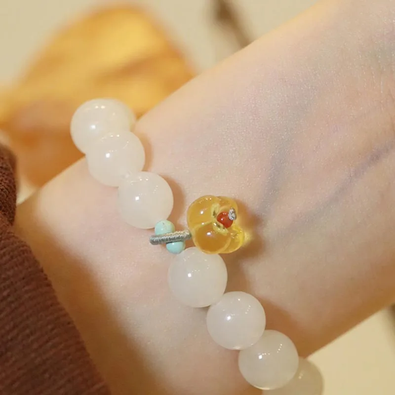 Fashion Hetian Jade White 10mm Jade Beads Bracelet Cinnamon Bracelet Design Gift Bracelet for Friends and Family