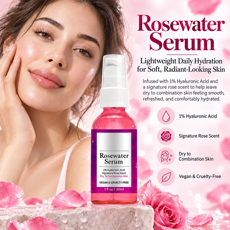 1/3 Pcs Rose Water Essence Serum 30ml Each Dry Combination Skin Facial Hydrating Moisturizing Essence Skincare Facial Serum for Women Daily Care