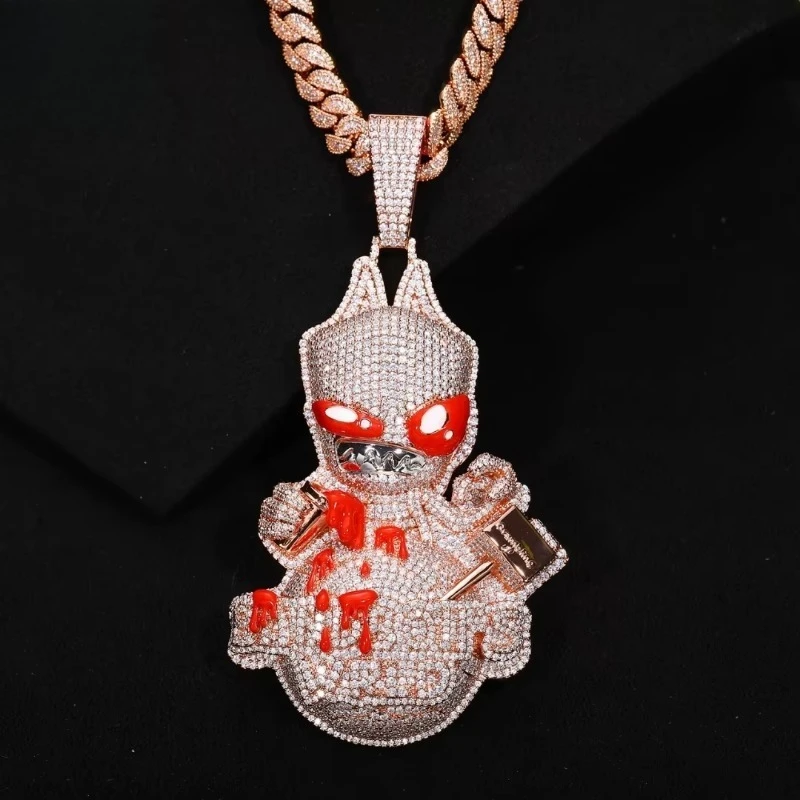 

Men's Hip Hop Horror Cartoon Pendant, Shiny Luxury Hip Hop Jewelry, Matching Chains & Letter Charms