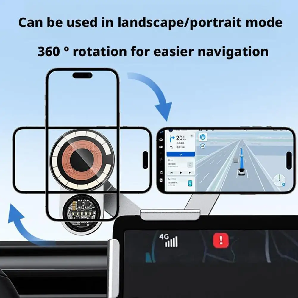 Wireless Fast Charging Aluminum Alloy 360° For Tesla Y Holder Suspended Screen Magnetic Suction Car Phone Holder