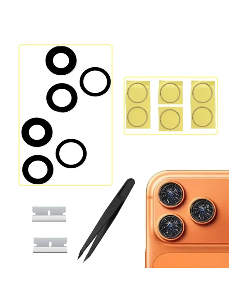 Wymiana szkła obiektywu tylnej kamery do iPhone 8 X 11 12 13 14 15 16 17 Pro Max, zestawy do naprawy kamery, darmowy klej 3M i narzędzia — zdjęcie produktu 7