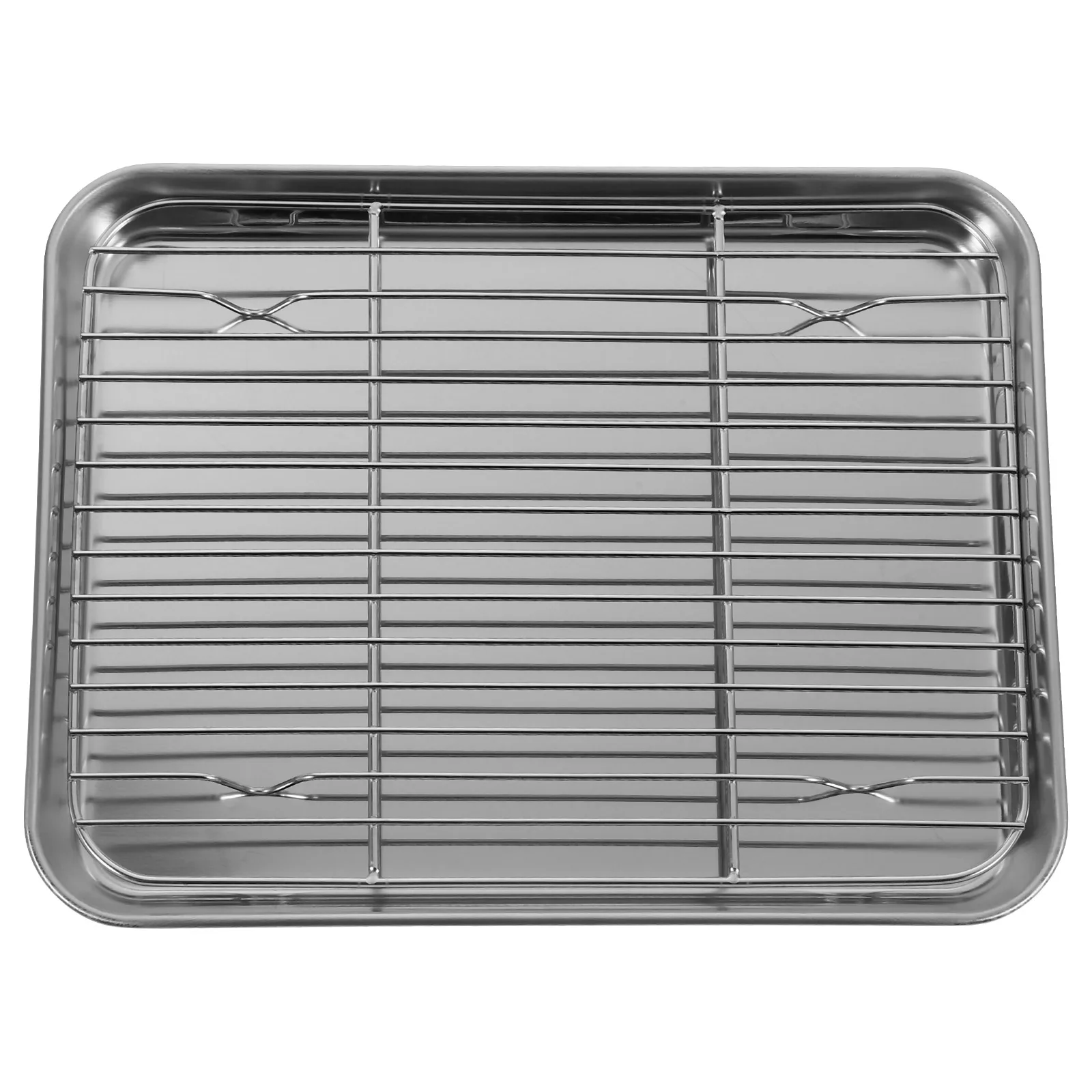 

2pcs Stainless Steel Baking Tray With WireRack Draining Oil Cake Baking BBQ Pan Tray Plate Oven Brownie Rack kichen camping Tool