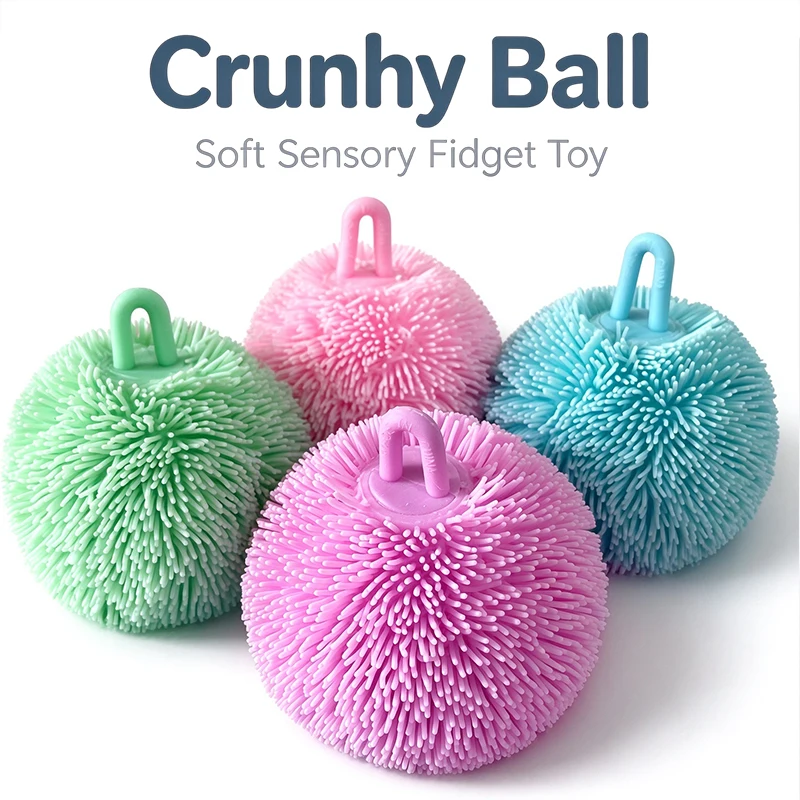 Fluffy Ball Crunchy Squishy Crispy Sound Squeeze Toy Round Blocks Filled ASMR Sensory Stress Relief Fidget Toy Gifts for Adult