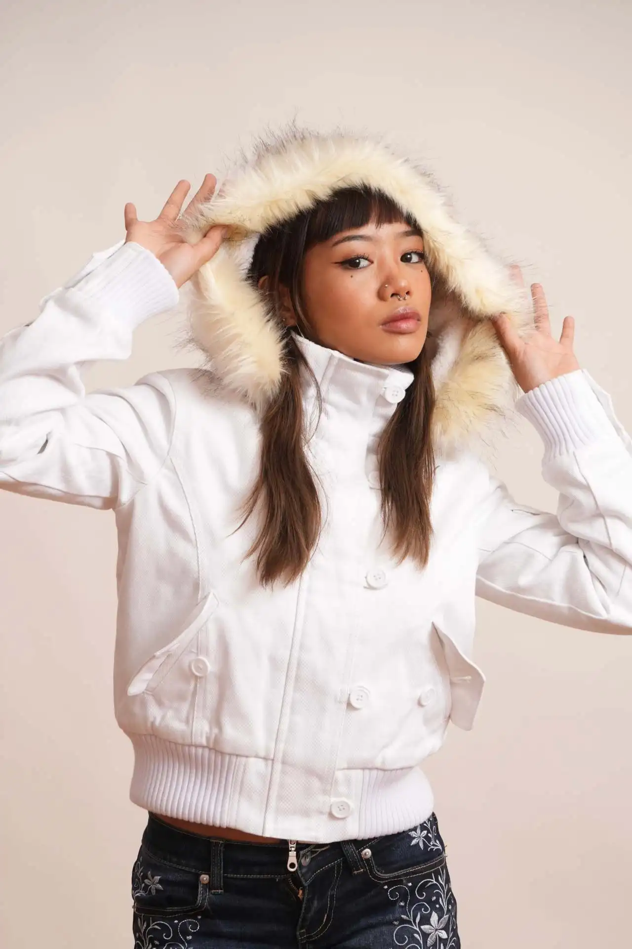 Gothic Fashion American Vintage Y2K Pelzgefütterte warme Jacke Damen Braun Reißverschluss Kapuzenmantel Herbst und Winter Warme Freizeitmäntel