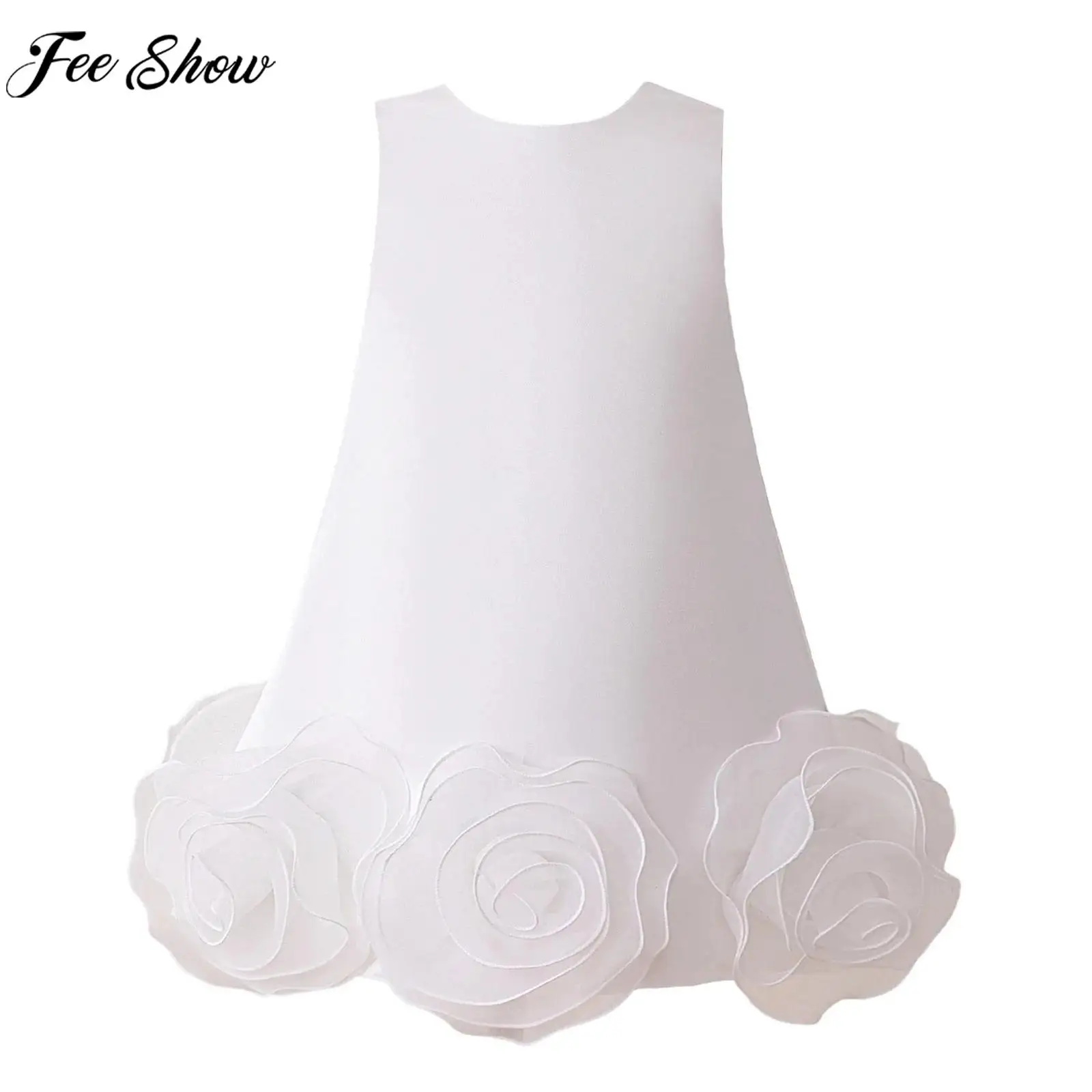 

Children Girls Christmas Birthday Wedding Tutu Party Dress Sleeveless Sweet 3D Flowers Zipper Ball Gown Pageant Evening Costume