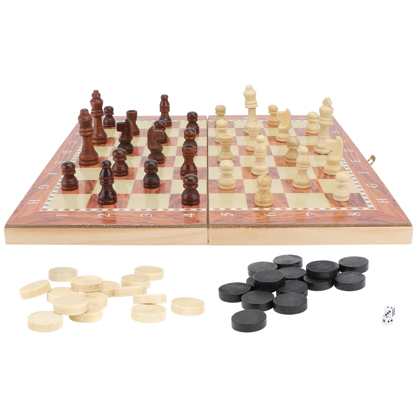 

1 set Wooden Chess Board Box Toy Game Playset Educational Entertainment Family Fun Lightweight Portable Travel Picnic