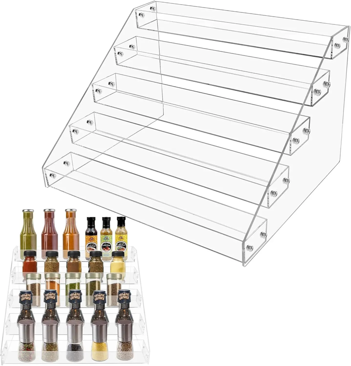 

2-pack Spice Rack, 5-tier Clear Acrylic Vertical Shelves Organizer for Countertop, Cabinet, Pantry, Kitchen Organizatio