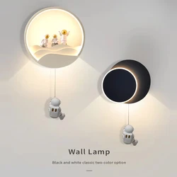 Lámpara de pared para habitación de niños, sala de estar creativa para luz de fondo, lámpara de pasillo de escalera, lámpara LED de luna de astronauta, lámpara de mesita de noche para dormitorio