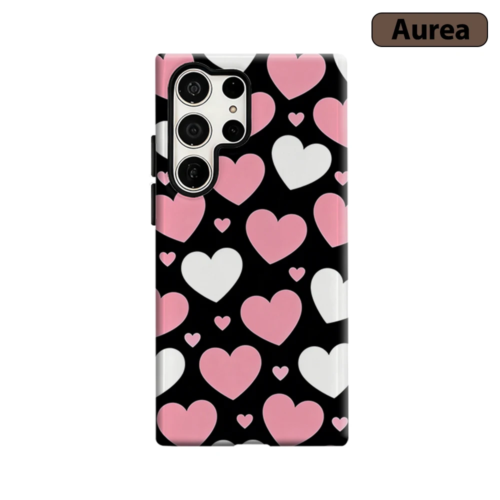 Black Pink White Heart Phone Case for Samsung Galaxy S26 S25 Ultra S24 S23 Ultra Plus Shockproof Double layer tough Back Cover