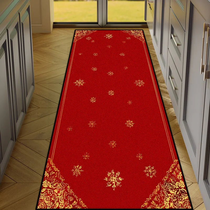 

Christmas Red Home Corridor Decor Carpet Water Uptake Antifouling Antiskid Kitchen Long Rug Easy Cleaning Entrance Door Mat Soft
