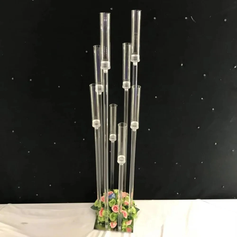 Acrylic Candle Holder with 8 Heads, Tall Clear Candelabra, Candlestick, Wedding Decoration, Table Centerpiece, Flower Stand, 10P