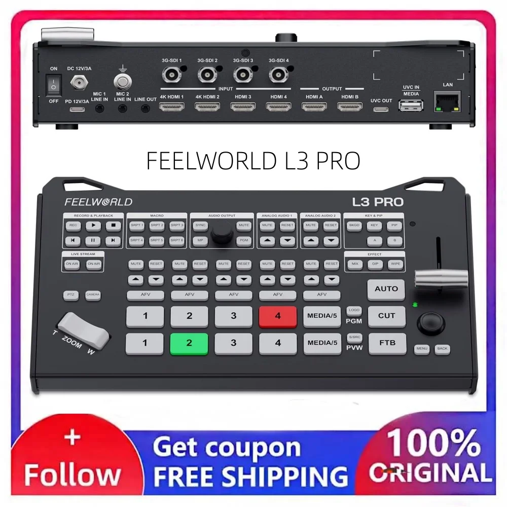FEELWORLD L3 PRO Multiple Camera Video Switcher Mixer SDI 4K HDMI UVC RTMPT Streaming in  PTZ UVC Camera Control