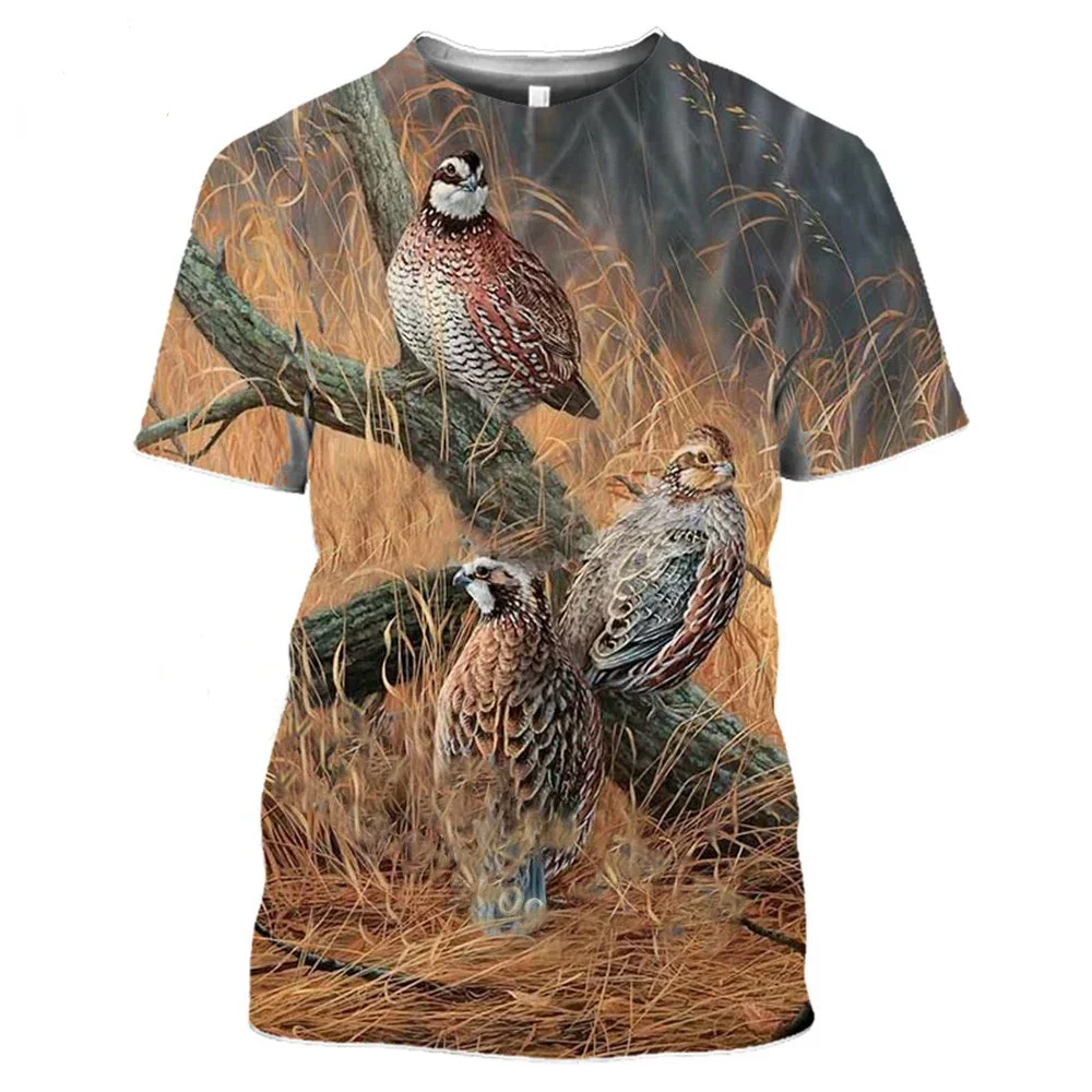 Camiseta con patrón de perroca de caza de animales para hombre, ropa informal de moda para exteriores, ropa de manga corta con cuello redondo de secado rápido, verano
