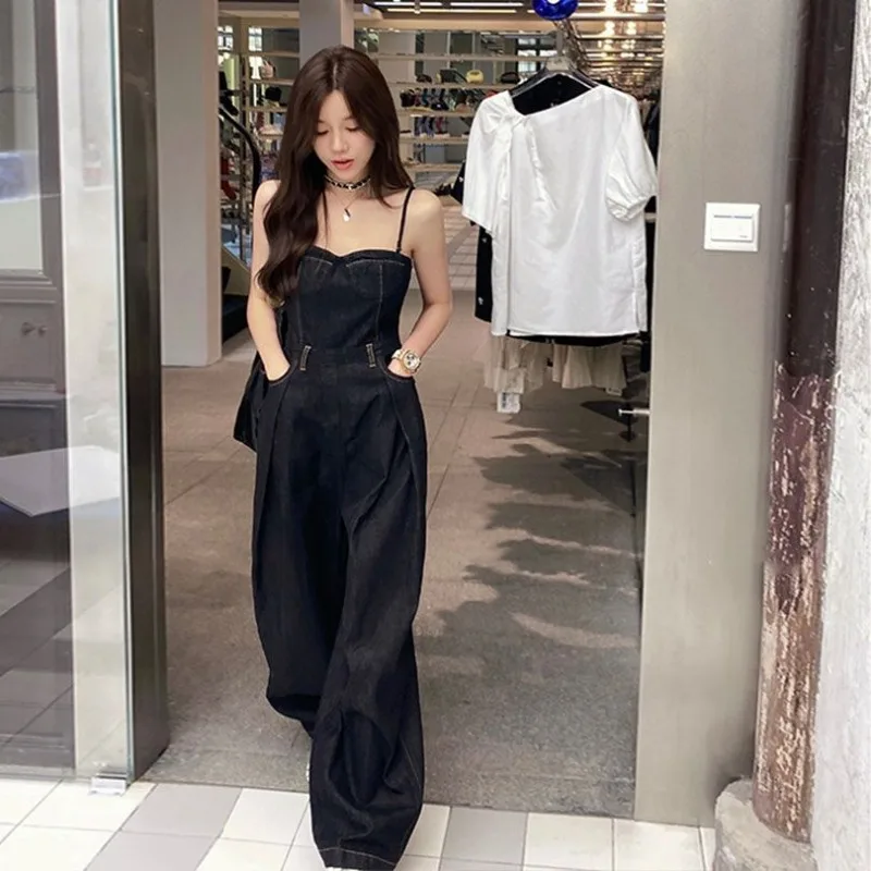 Strapless Camisole Jumpsuit for Women's Fashion 2024 New Summer Design Slim Fit Casual Wide Leg Jumpsuits Female Clothing