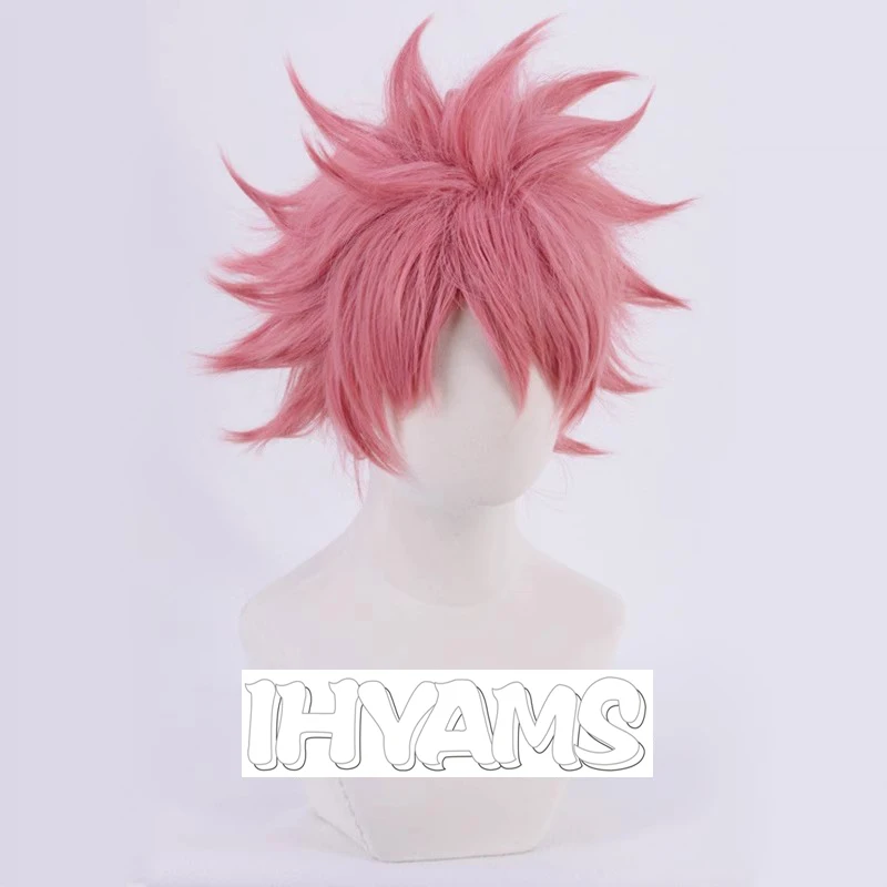 

Аниме Etherious Natsu Dragneel, короткий розовый лохматый многослойный стильный термостойкий костюм для косплея, парик + трек + шапочка для парика