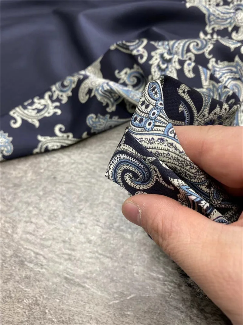 Fashion Navy Temperament Light Luxury Positioning Printing Elastic Twill Silk Fabric Dress Shirt Scarves Fabric Alibaba Express