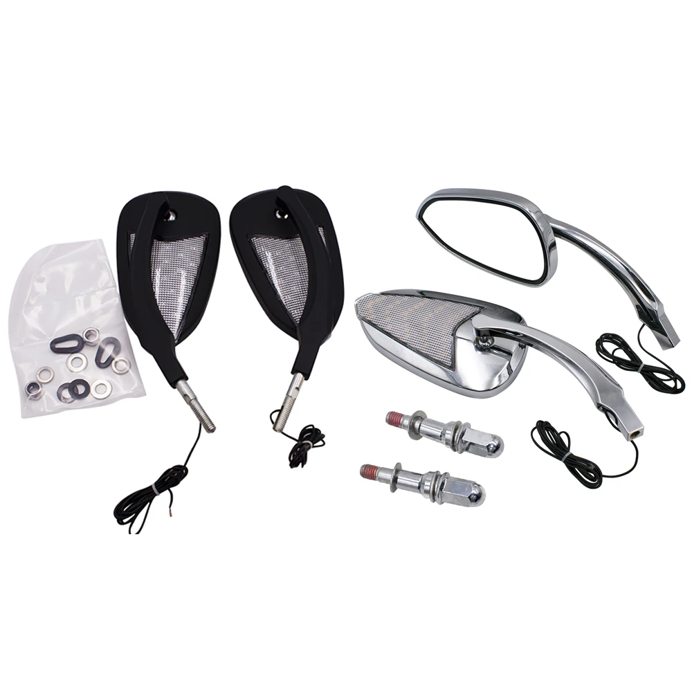 

Motorcycle Rear View Rearview Side Mirrors with LED Turn Signal For Harley Dyna Touring Road King 2014-later