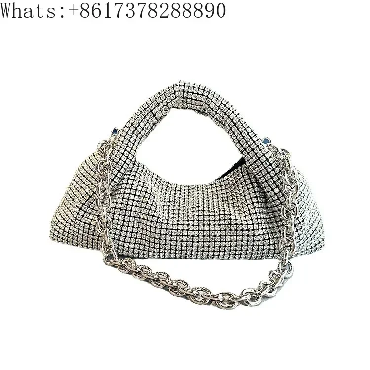 New DW Diamond Inlaid Women's Handbag High end Water Diamond Dumpling Bag Fashion Chain Underarm Dinner Bag