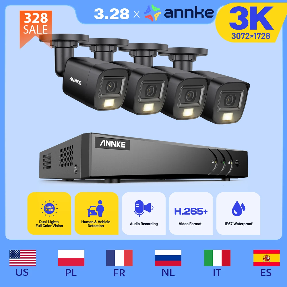 ANNKE 8CH 5MP Lite Video Security System CCTV Kit With 3K 4X 5MP Built-in mic Waterproof Surveillance Cameras 5 IN1 H.265+ DVR