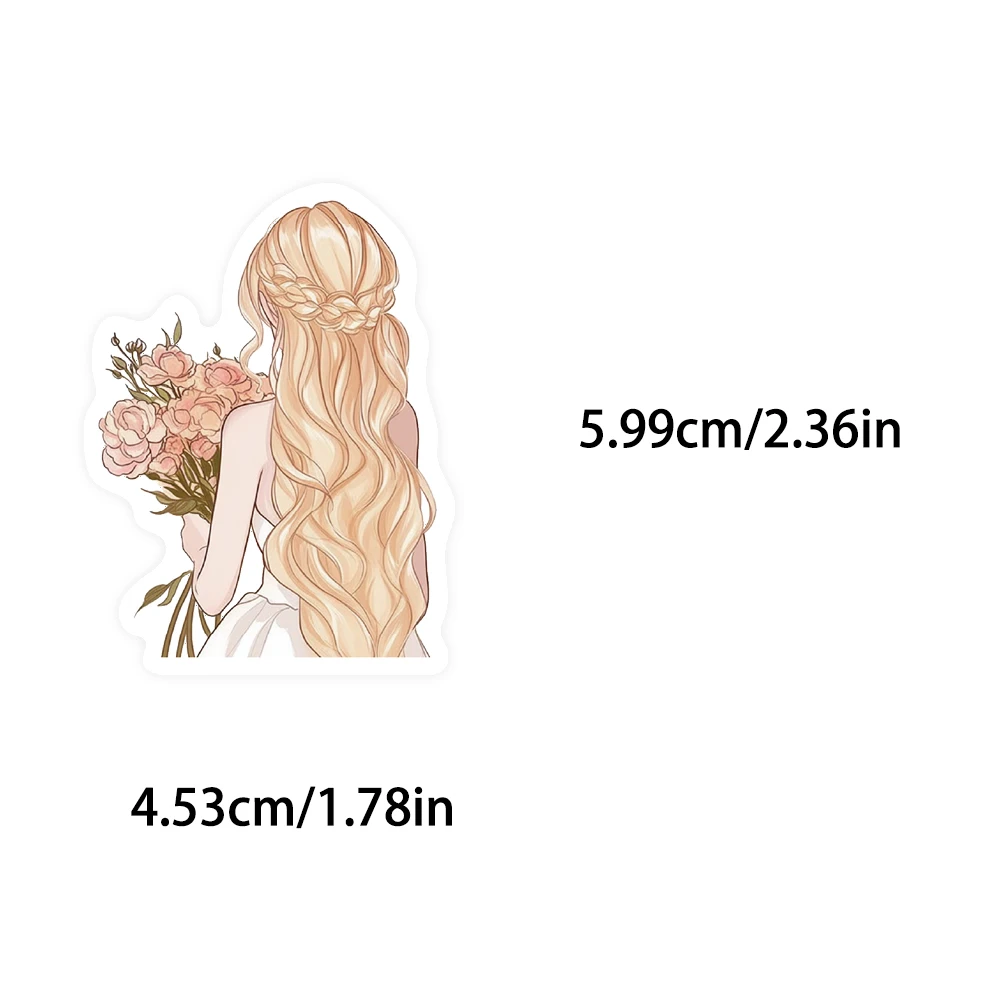 50PCSColorful Beautiful Hand-held Flower Woman Back View Art PET Sticker Creative Decoration Scrapbook Phone Case Water Cup Gift