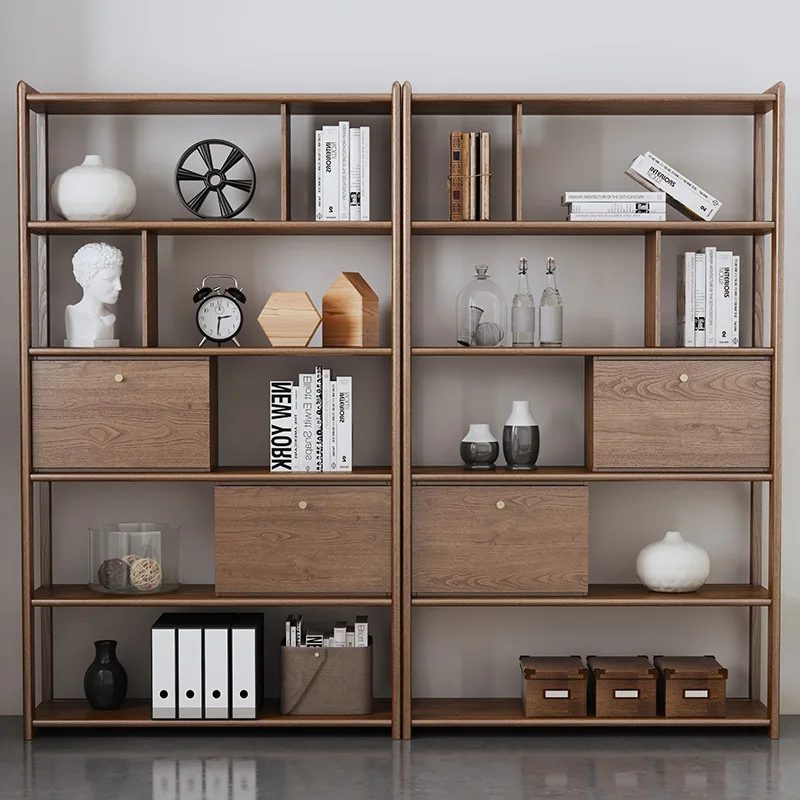 re-Nordic solid wood bookshelf combination study storage shelf living room display cabinet modern simple ash wood-