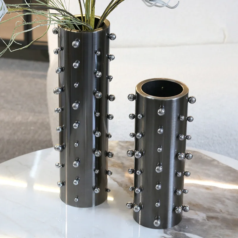 Golden Pearl Dot Cylinder Vase Artificial Flower Decorative Flowers Pot Desk Decoration Floral Vases Room Aesthetic Decor