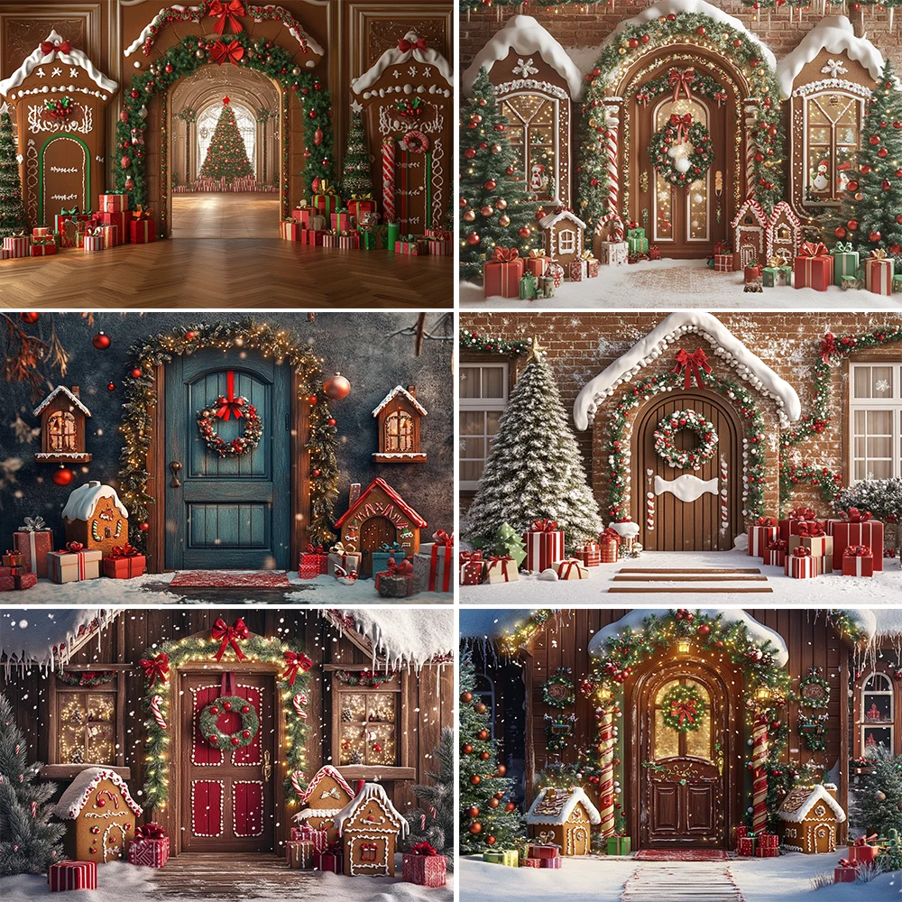 

Gingerbread House Backdrop Xmas Tree Candy Gift Photography Background Christmas kids Birthday Party Decor Supplies Photo Studio